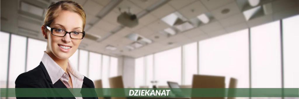 Kobieta elegancka pracownik dziekanatu w tle biuro